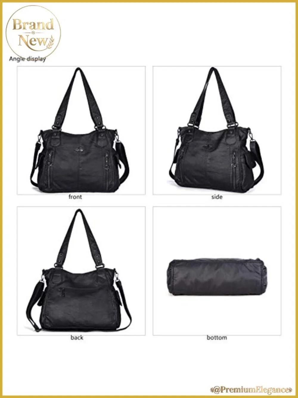 Women's Vegan Leather Hobo Handbag with Adjustable Strap